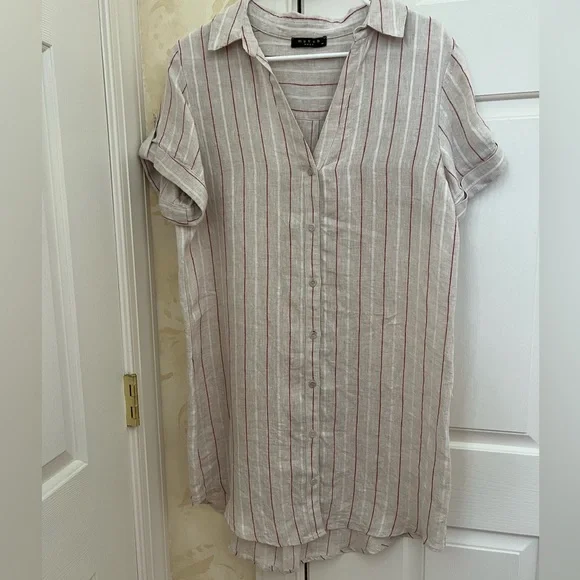 Maven West | Dresses | Maven West Short Sleeve Khaki Linen Shirt Dress |  Poshmark